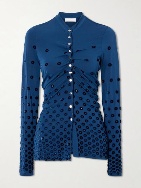 rabanne Gathered Flocked Jersey Blouse