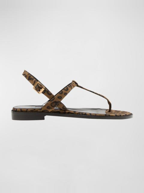 Manolo Blahnik Hata Leopard Thong Slingback Sandals