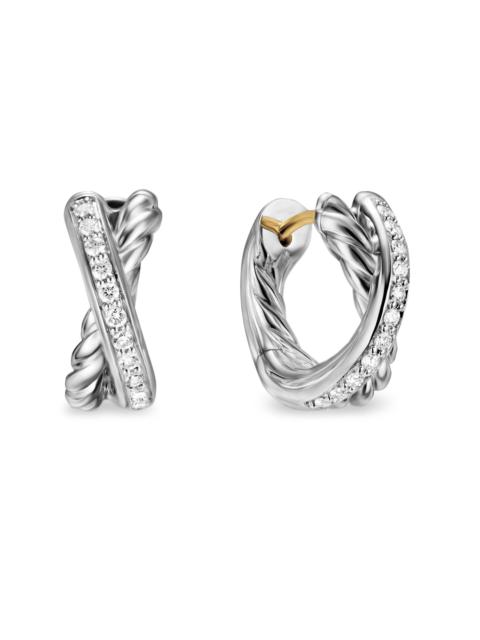 DAVID YURMAN Women's Crossover Huggie Hoop Earrings in Sterling Silver with Diamonds, 12.4MM - Diamond