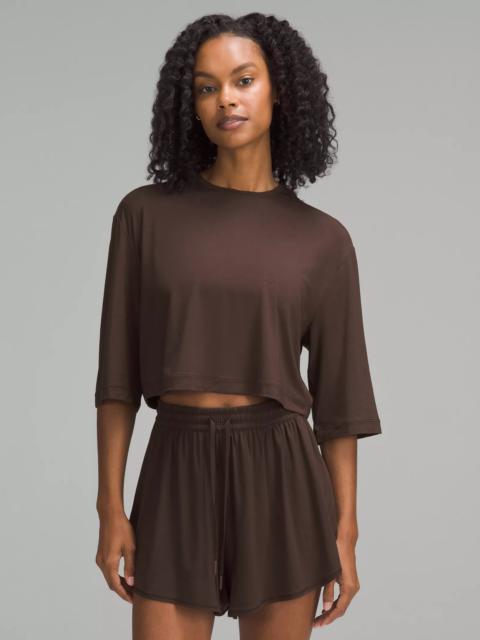 Modal Relaxed-Fit Cropped Short-Sleeve Shirt