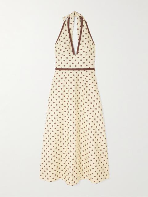 POSSE Bowie Polka-dot Linen And Cotton-blend Halterneck Midi Dress