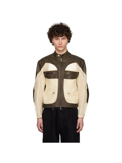 Andersson Bell Brown & Off-White Faux-Leather & Sheer Rider Jacket