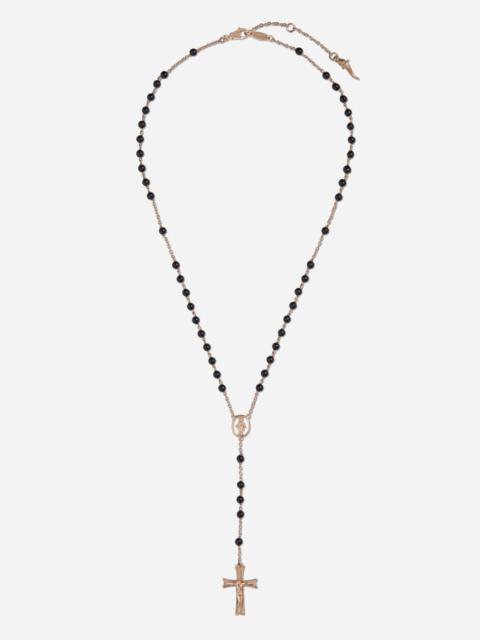 Red gold Devotion rosary necklace with black jade spheres