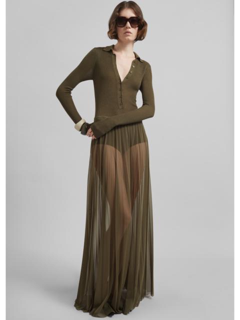 The Frankie Shop Vallen Pleated Mesh Maxi Skirt - Khaki