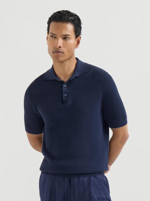 Brunello Cucinelli Cotton English rib knit polo shirt