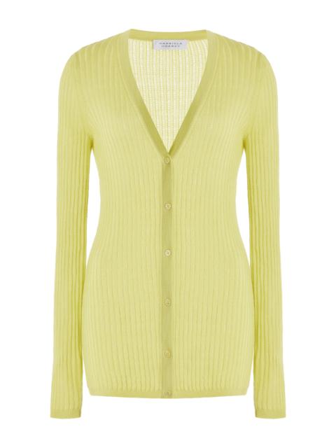 GABRIELA HEARST Emma Pointelle Cardigan in Lime Adamite Silk Cashmere