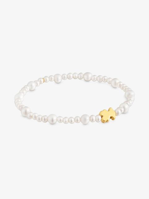 TOUS Elastic cultured pearl Bracelet with 18K solid gold bear motif Sweet Dolls