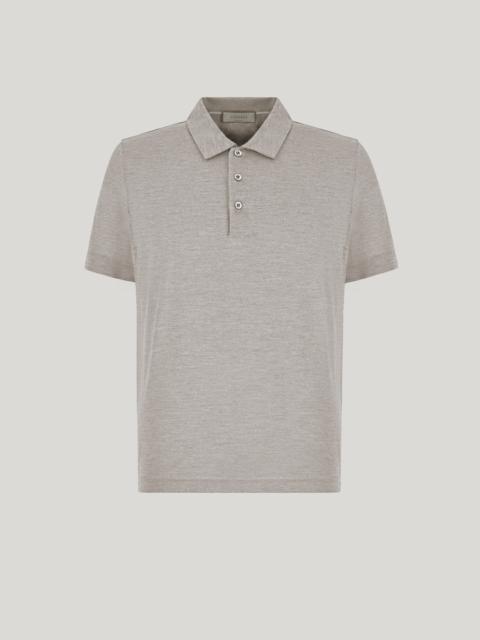 Canali TAUPE SILK SHORT-SLEEVED POLO SHIRT WITH BUTTONS