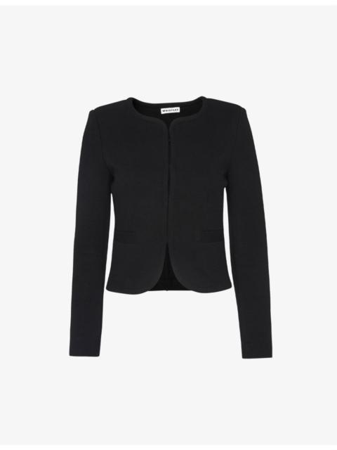 WHISTLES Collarless cropped cotton-jersey Jacket