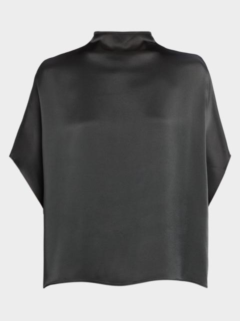 LAPOINTE Fluid Mock-Neck Satin Cape Tee