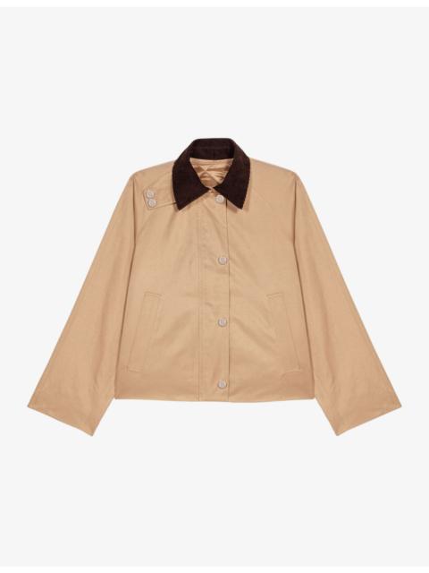maje Contrast-Collar Trapeze Cotton-Blend Jacket