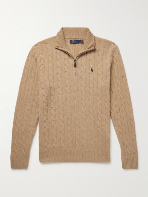 Polo Ralph Lauren Logo-Embroidered Cable-Knit Wool and Cashmere-Blend Half-Zip Sweater
