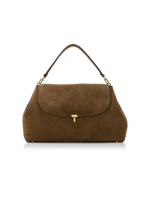 TOTEME T-Lock Suede Satchel Bag taupe