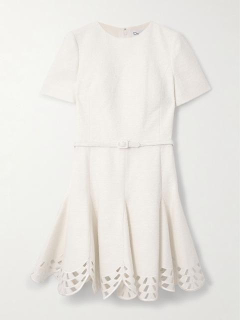 Oscar de la Renta Embroidered cutout cotton-blend tweed mini dress White