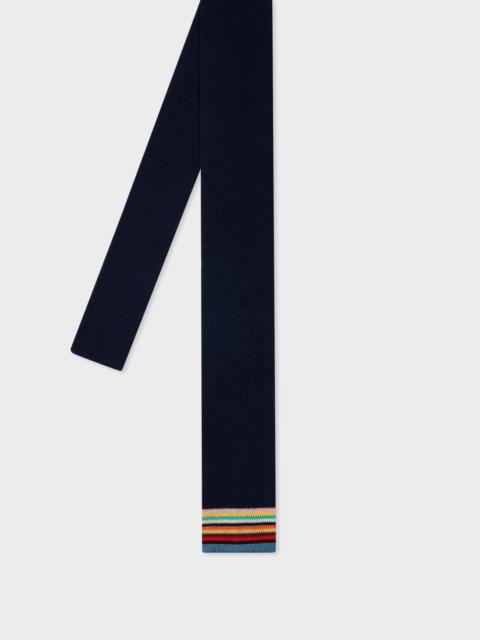 Paul Smith Navy Knitted Cotton Tie With 'Signature Stripe' Tip