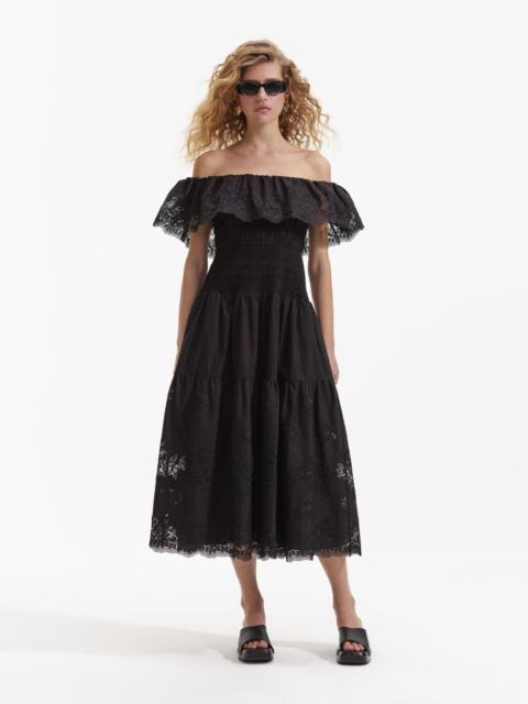 self-portrait Black Cotton Midi Dress