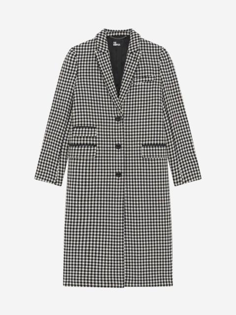 The Kooples LONG HOUNDSTOOTH COAT IN BLACK AND WHITE WOOL
