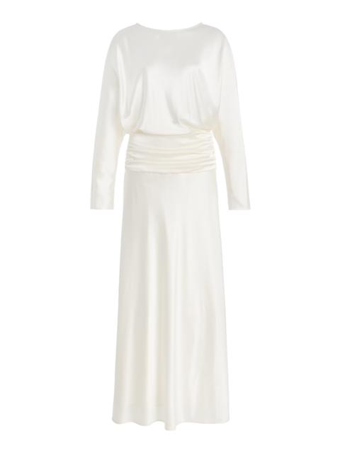 Freda Ruched Silk Maxi Dress ivory