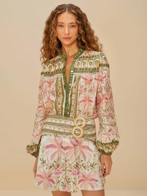 FARM RIO Palm Dream Off-White Double Waistband Mini Skirt