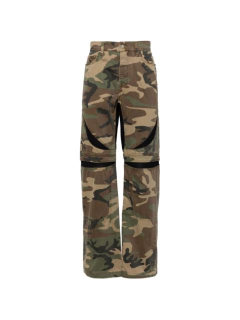 camouflage print denim jeans