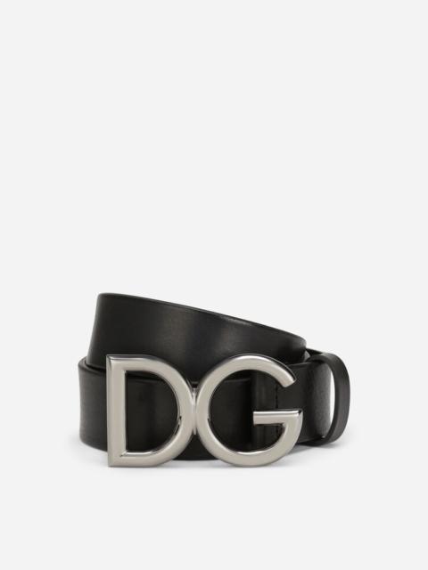 Dolce & Gabbana Tumbled leather belt with DG logo