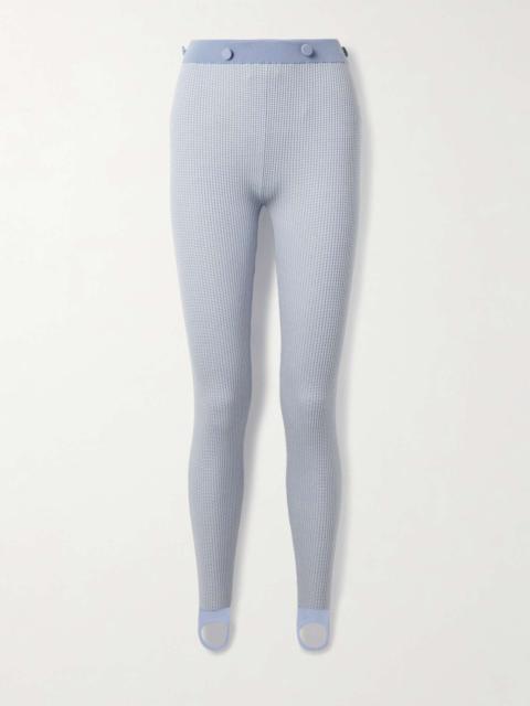 Speed Skate button-embellished striped ribbed merino wool-blend stirrup leggings