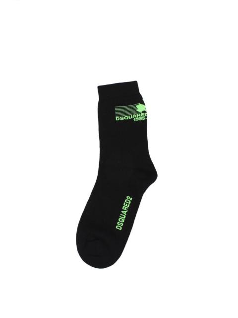 DSQUARED2 Socks Cotton Black Fluo Green
