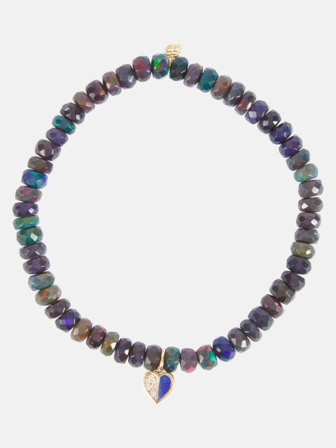 SYDNEY EVAN Heart 14kt gold charm bracelet with diamonds and opals