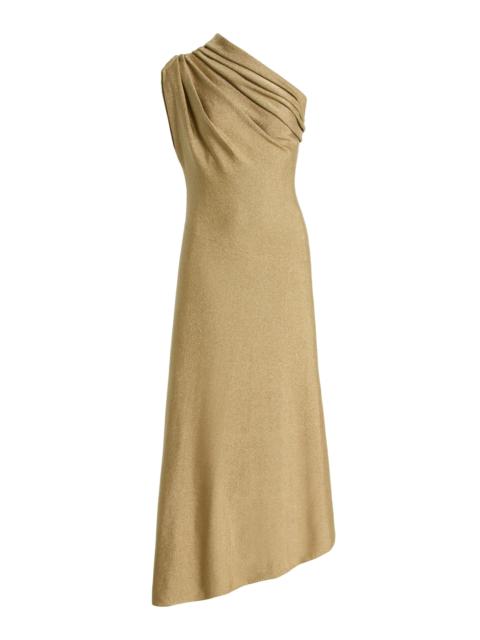 KHAITE Coast One-Shoulder Metallic-Knit Midi Dress gold
