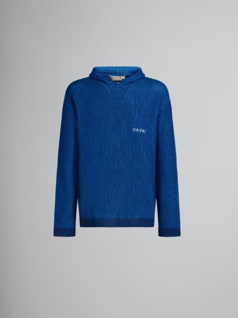 Marni BLUE KNITTED COTTON HOODIE WITH CIRCLE INLAY
