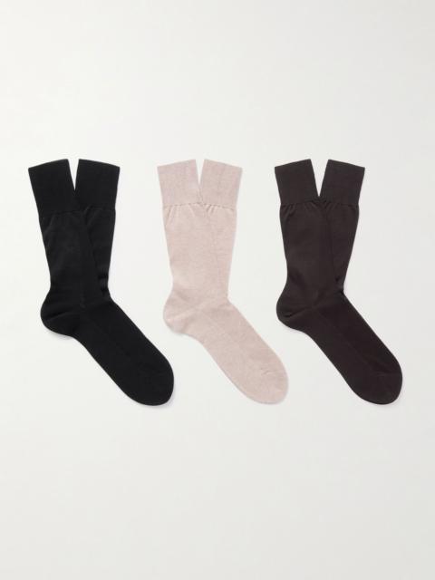 FALKE No. 9 Pure Fil d´Écosse Three-Pack Cotton-Blend Socks Brown