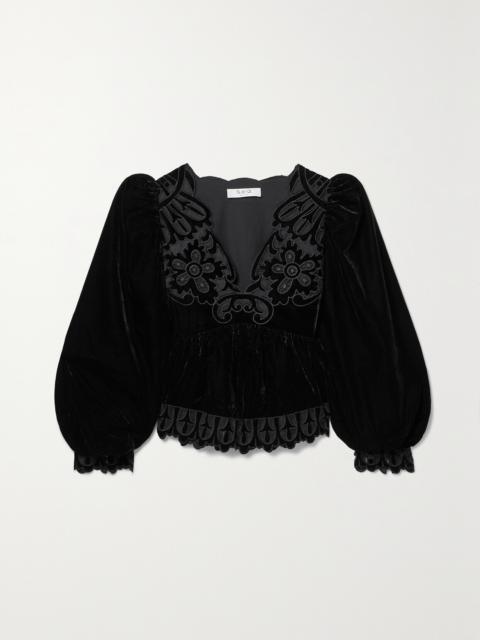 Sea Dana Tulle-trimmed Embroidered Velvet Blouse