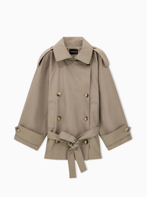EMPORIO ARMANI DOUBLE-BREASTED BLOUSON IN COATED GABARDINE WITH A BELT
