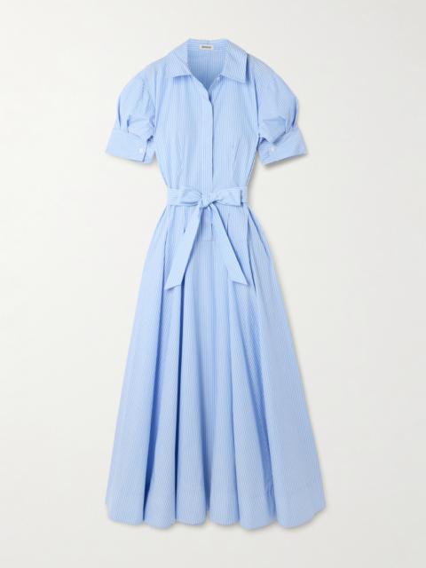 SIMKHAI Truman Belted Striped Cotton Midi Shirt Dress