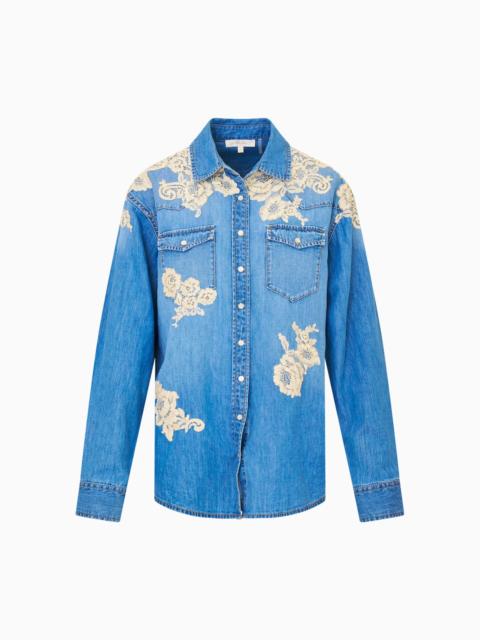LoveShackFancy Kelith Lace Appliqué Chambray Shirt
