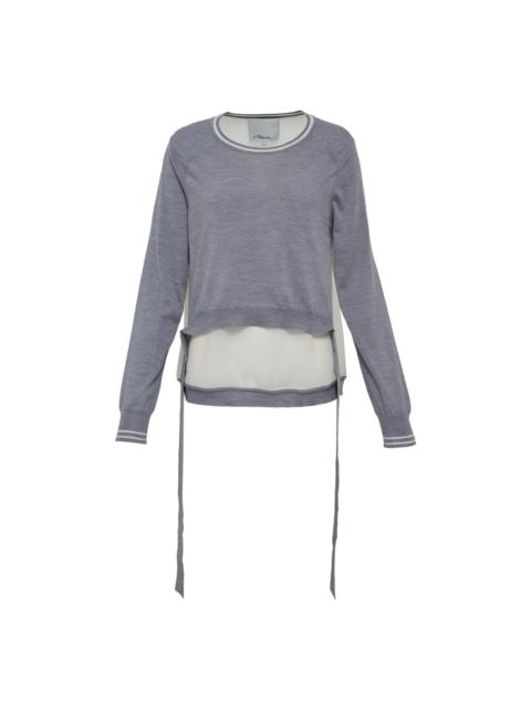 3.1 Phillip Lim Tie-Back Crewneck Sweatshirt With Chiffon
