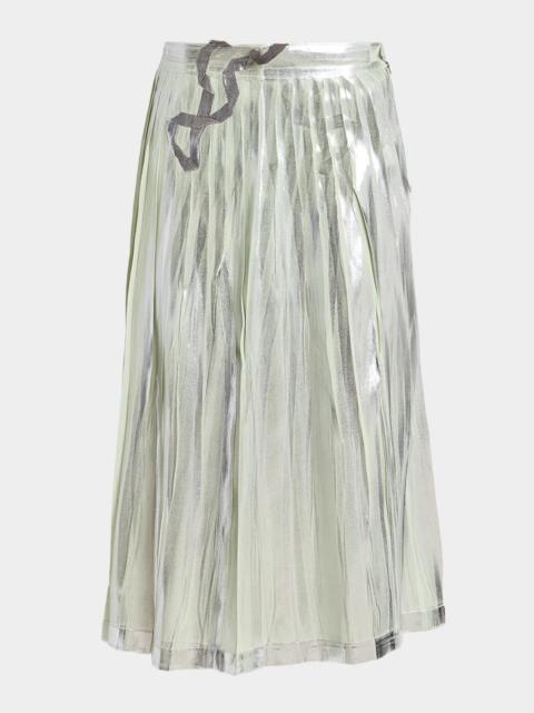 MM6 Maison Margiela Pleated Metallic Silk Midi Skirt