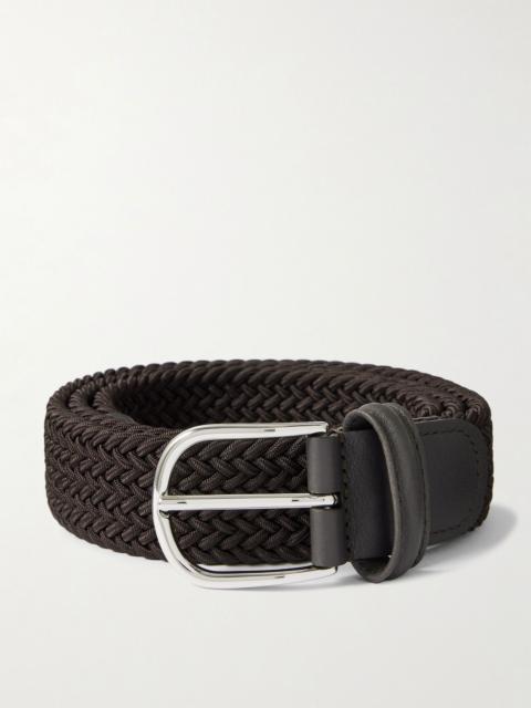 Anderson's 3.5cm Leather-Trimmed Woven Elastic Belt Brown