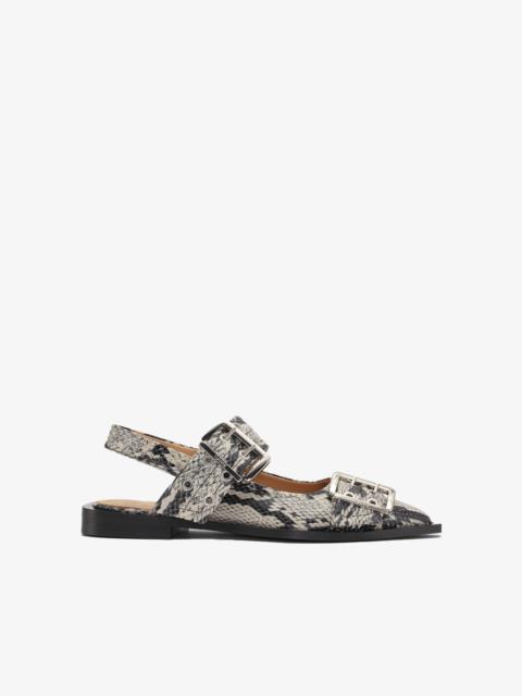 GANNI SNAKE PRINTED CHUNKY BUCKLE BALLERINAS