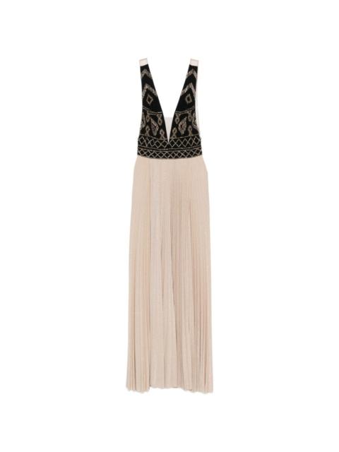 ELISABETTA FRANCHI V-neck pleated maxi dress