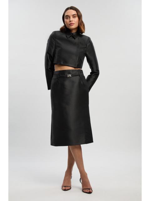 KAREN MILLEN Petite Forever Satin Twill Belted Tailored Midi Skirt