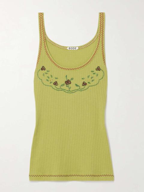 BODE Dahlia bead-embellished ribbed cotton-jersey tank