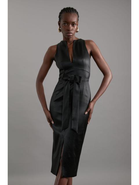 KAREN MILLEN Italian Structured Satin Bow Detail Tailored Midi Dress