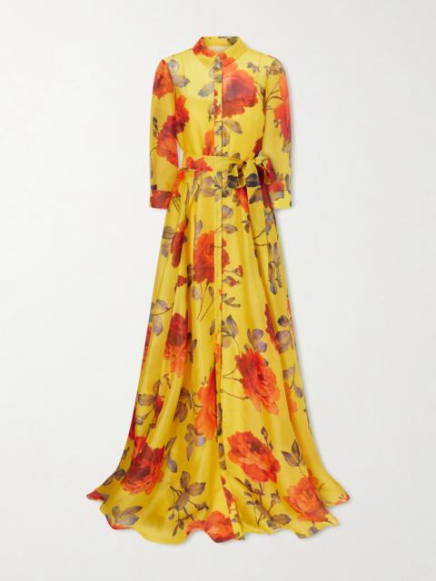CAROLINA HERRERA Belted floral-print silk-organza gown Yellow