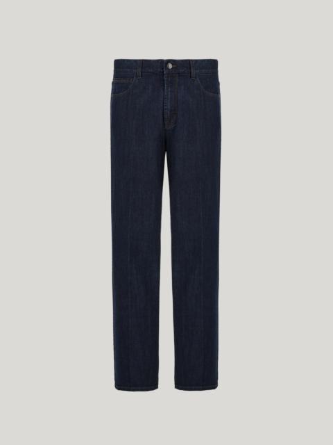 Canali BLUE FIVE-POCKET STRETCH DENIM PANTS