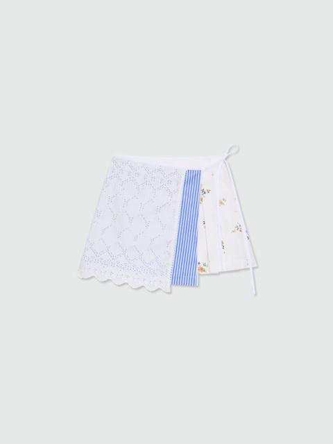 MSGM Patchwork wrap skirt in poplin with lace detail