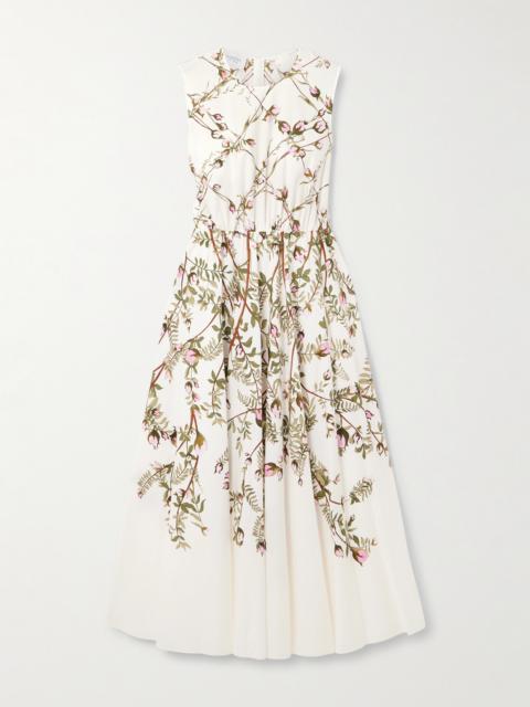 GIAMBATTISTA VALLI Pleated Floral-print Cotton-poplin Midi Dress