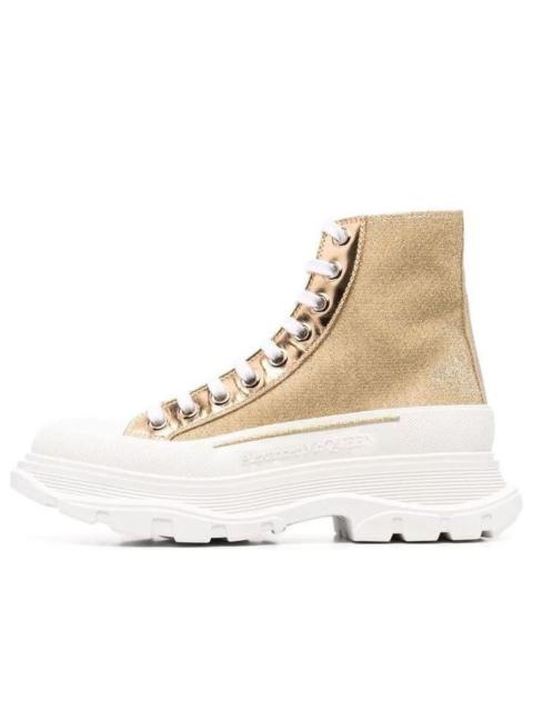 Alexander McQueen (WMNS) Alexander McQueen Glitter Tread Slick High-Top Sneakers 'Gold White' 685699W4SG18062