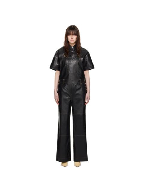 STAND STUDIO Black Vanna Faux-Leather Overalls