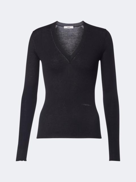 FENDI Ribbed-knit wool-blend top